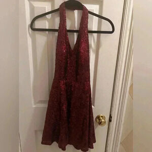 Burgundy sequin backless dress